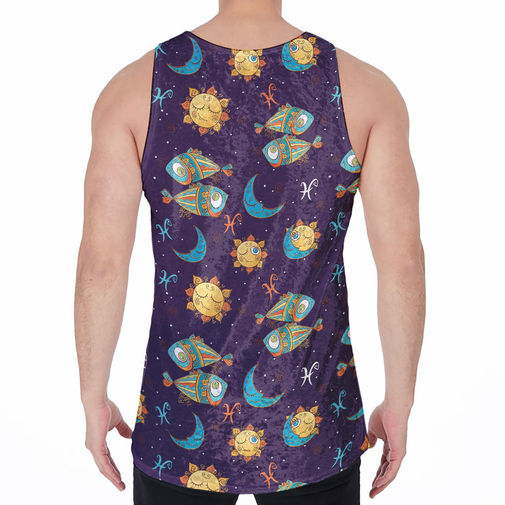 Cute Cartoon Pisces Pattern Print Men's Velvet Tank Top