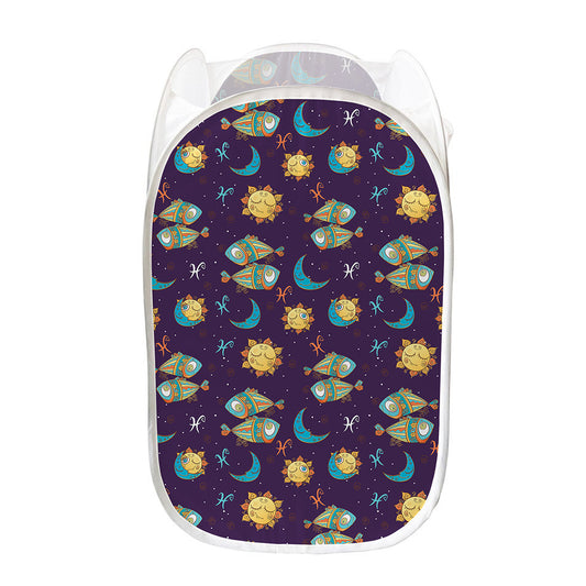 Cute Cartoon Pisces Pattern Print Mesh Laundry Hamper