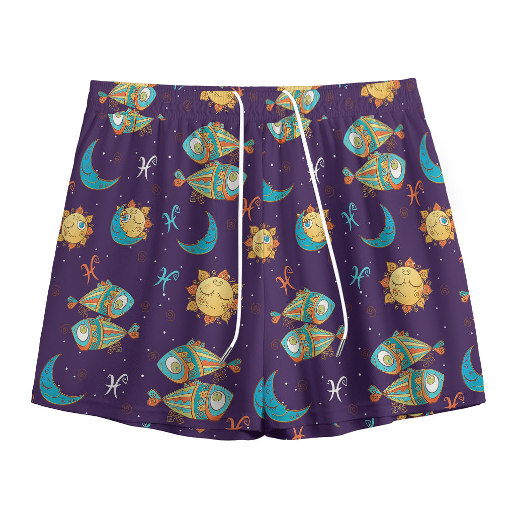 Cute Cartoon Pisces Pattern Print Mesh Shorts
