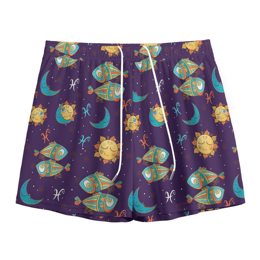Cute Cartoon Pisces Pattern Print Mesh Shorts