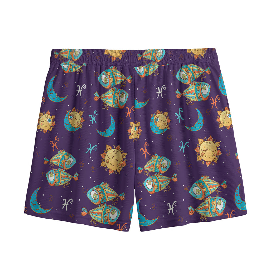 Cute Cartoon Pisces Pattern Print Mesh Shorts