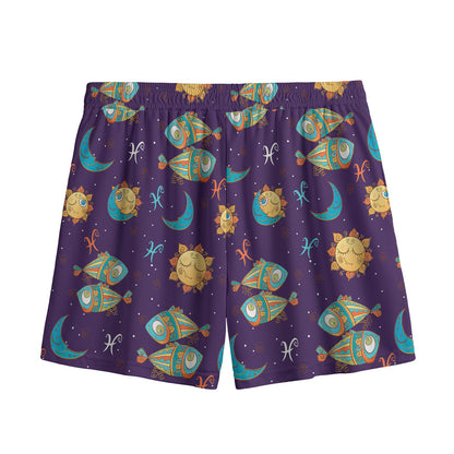 Cute Cartoon Pisces Pattern Print Mesh Shorts