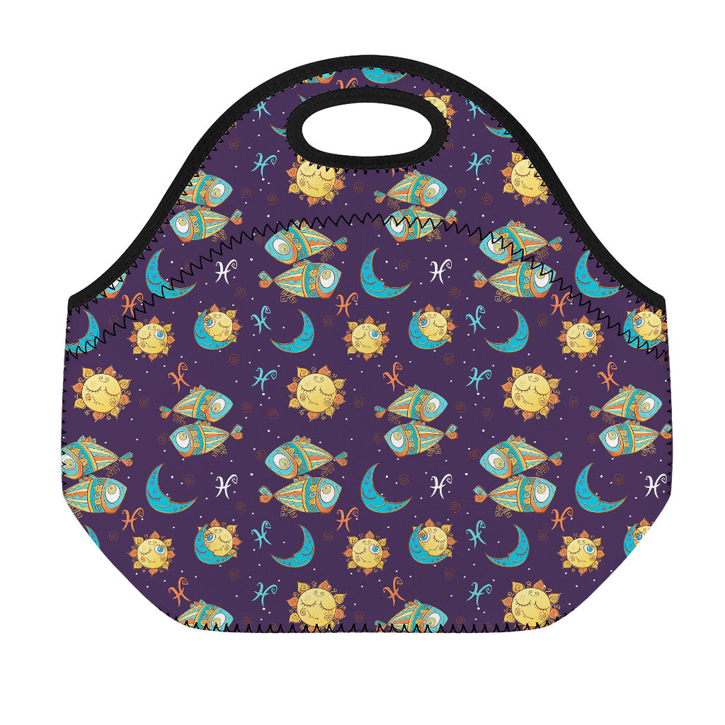 Cute Cartoon Pisces Pattern Print Neoprene Lunch Bag