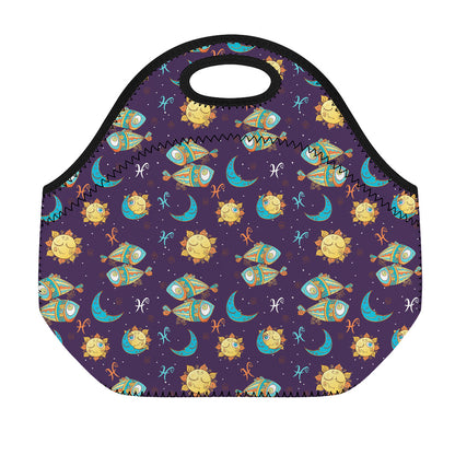 Cute Cartoon Pisces Pattern Print Neoprene Lunch Bag