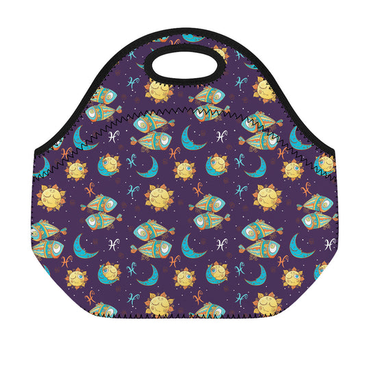 Cute Cartoon Pisces Pattern Print Neoprene Lunch Bag