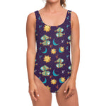Cute Cartoon Pisces Pattern Print One Piece Swimsuit