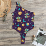 Cute Cartoon Pisces Pattern Print One Shoulder Bodysuit