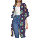 Cute Cartoon Pisces Pattern Print Open Front Beach Cover Up