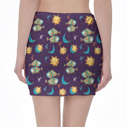 Cute Cartoon Pisces Pattern Print Pencil Mini Skirt