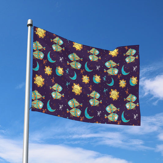 Cute Cartoon Pisces Pattern Print Polyester Flag