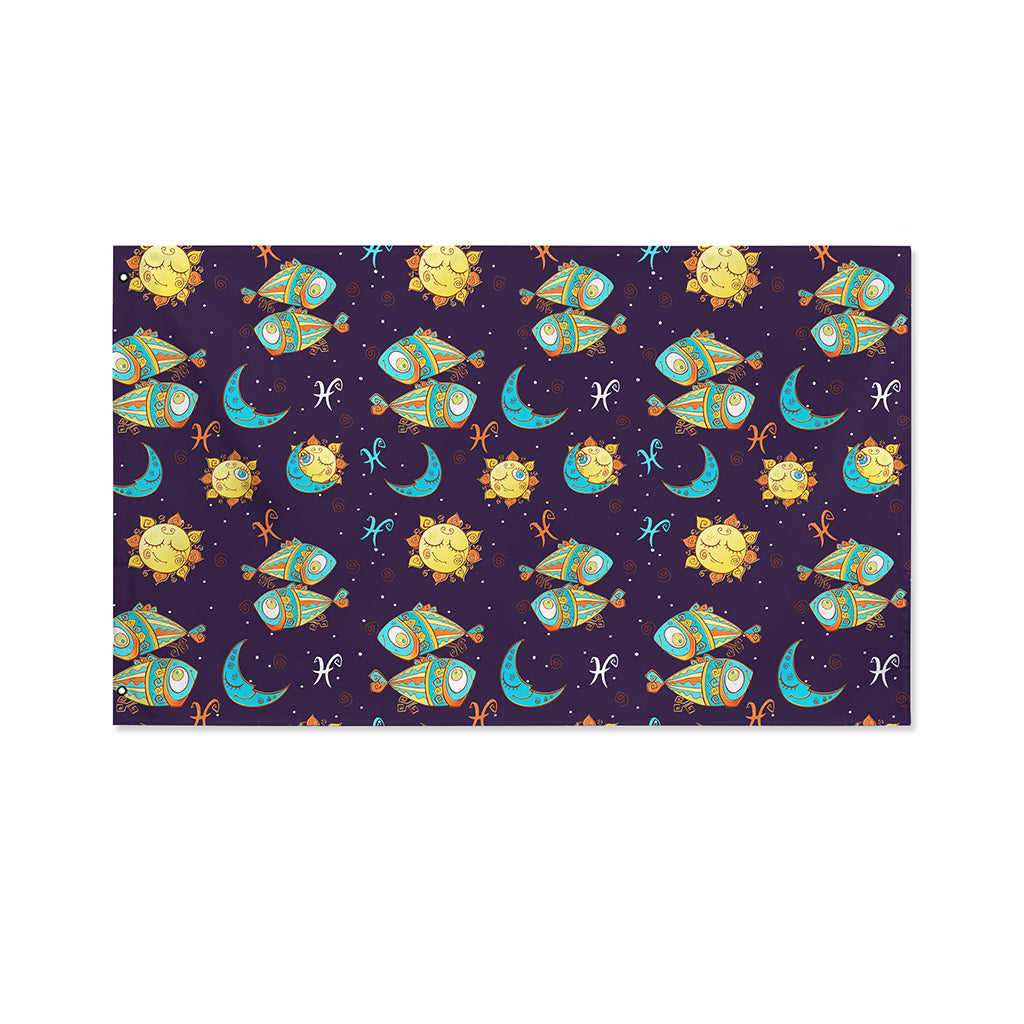 Cute Cartoon Pisces Pattern Print Polyester Flag