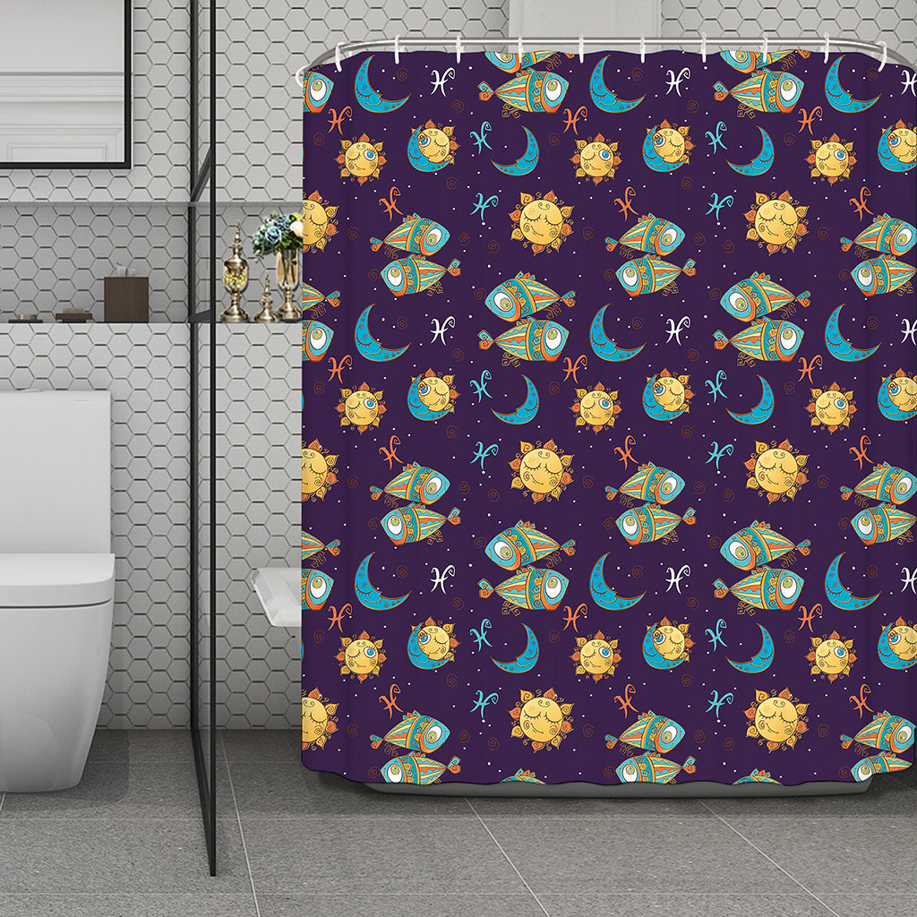Cute Cartoon Pisces Pattern Print Polyester Shower Curtain