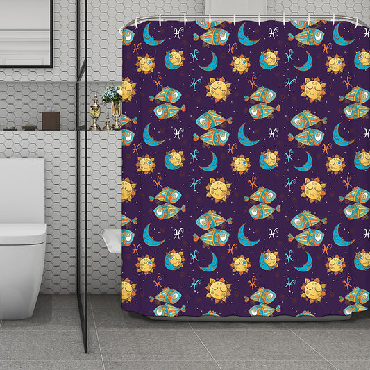 Cute Cartoon Pisces Pattern Print Polyester Shower Curtain