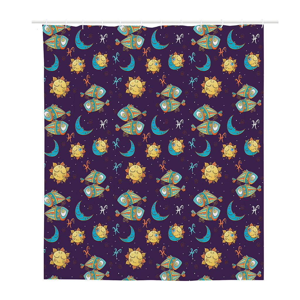 Cute Cartoon Pisces Pattern Print Polyester Shower Curtain