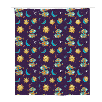 Cute Cartoon Pisces Pattern Print Polyester Shower Curtain