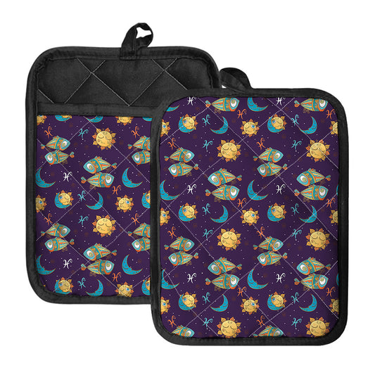 Cute Cartoon Pisces Pattern Print Pot Holders With Pocket