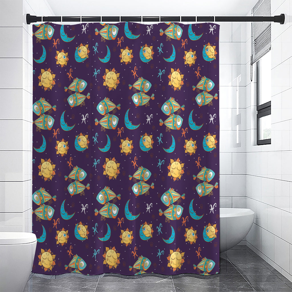 Cute Cartoon Pisces Pattern Print Premium Shower Curtain