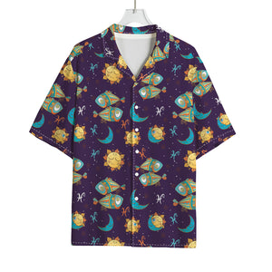 Cute Cartoon Pisces Pattern Print Rayon Hawaiian Shirt