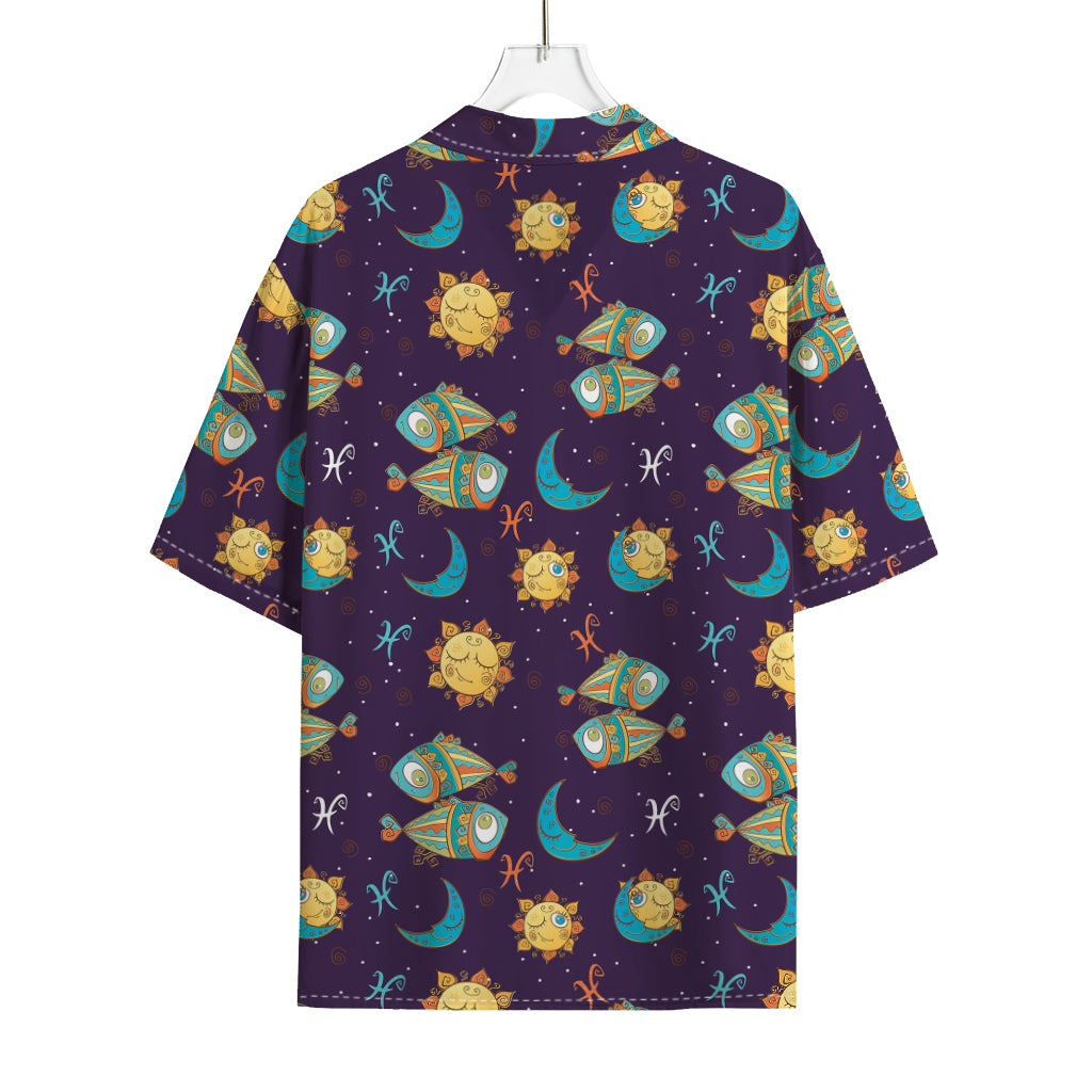 Cute Cartoon Pisces Pattern Print Rayon Hawaiian Shirt