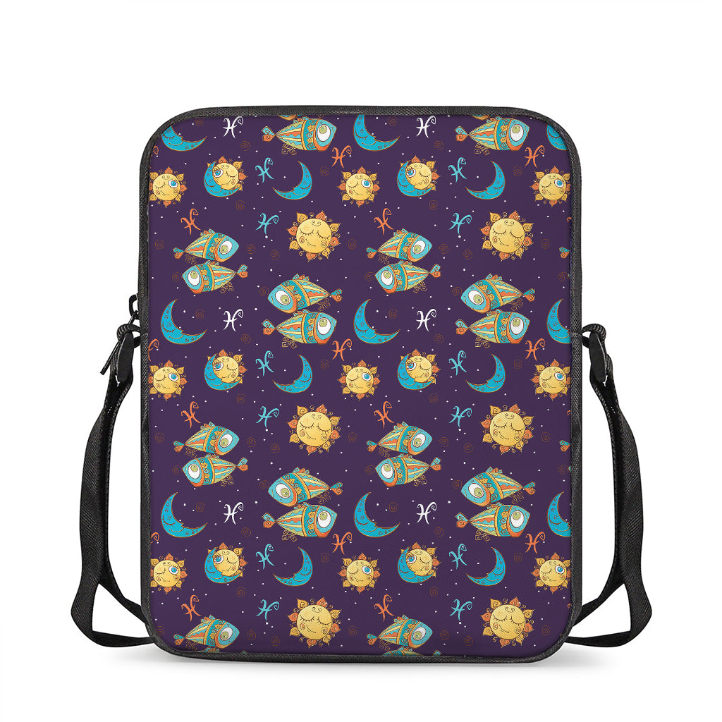 Cute Cartoon Pisces Pattern Print Rectangular Crossbody Bag