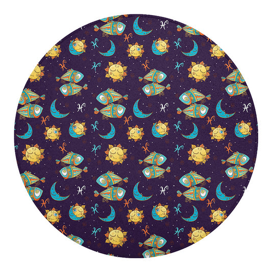 Cute Cartoon Pisces Pattern Print Round Blanket