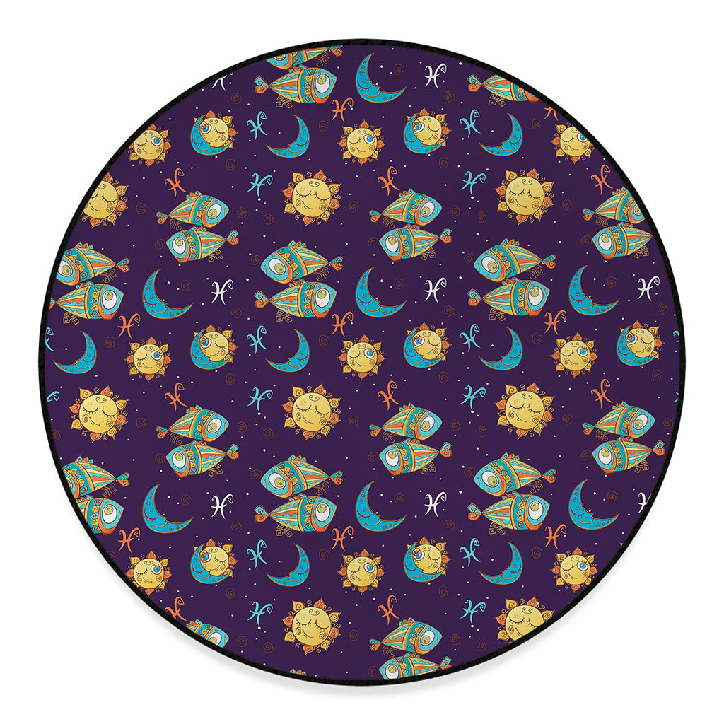 Cute Cartoon Pisces Pattern Print Round Floor Mat