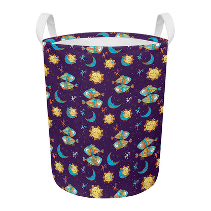 Cute Cartoon Pisces Pattern Print Round Laundry Basket