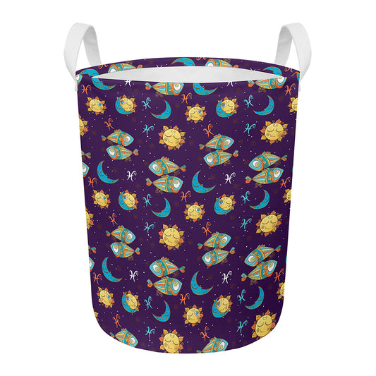 Cute Cartoon Pisces Pattern Print Round Laundry Basket