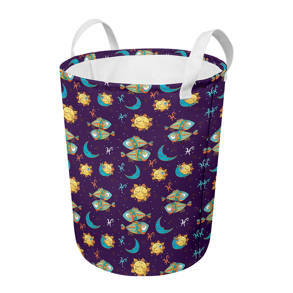 Cute Cartoon Pisces Pattern Print Round Laundry Basket