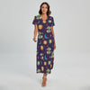 Cute Cartoon Pisces Pattern Print Short Sleeve Maxi Dress