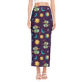 Cute Cartoon Pisces Pattern Print Side Slit Maxi Skirt