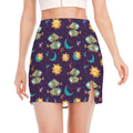 Cute Cartoon Pisces Pattern Print Side Slit Mini Skirt