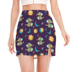 Cute Cartoon Pisces Pattern Print Side Slit Mini Skirt