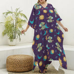 Cute Cartoon Pisces Pattern Print Silk V-Neck Kaftan Dress