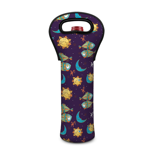 Cute Cartoon Pisces Pattern Print Single Neoprene Wine Tote