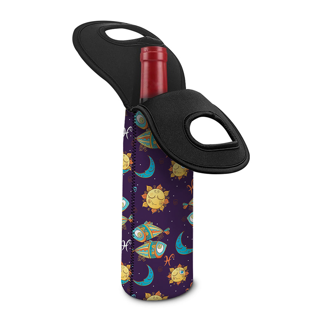 Cute Cartoon Pisces Pattern Print Single Neoprene Wine Tote
