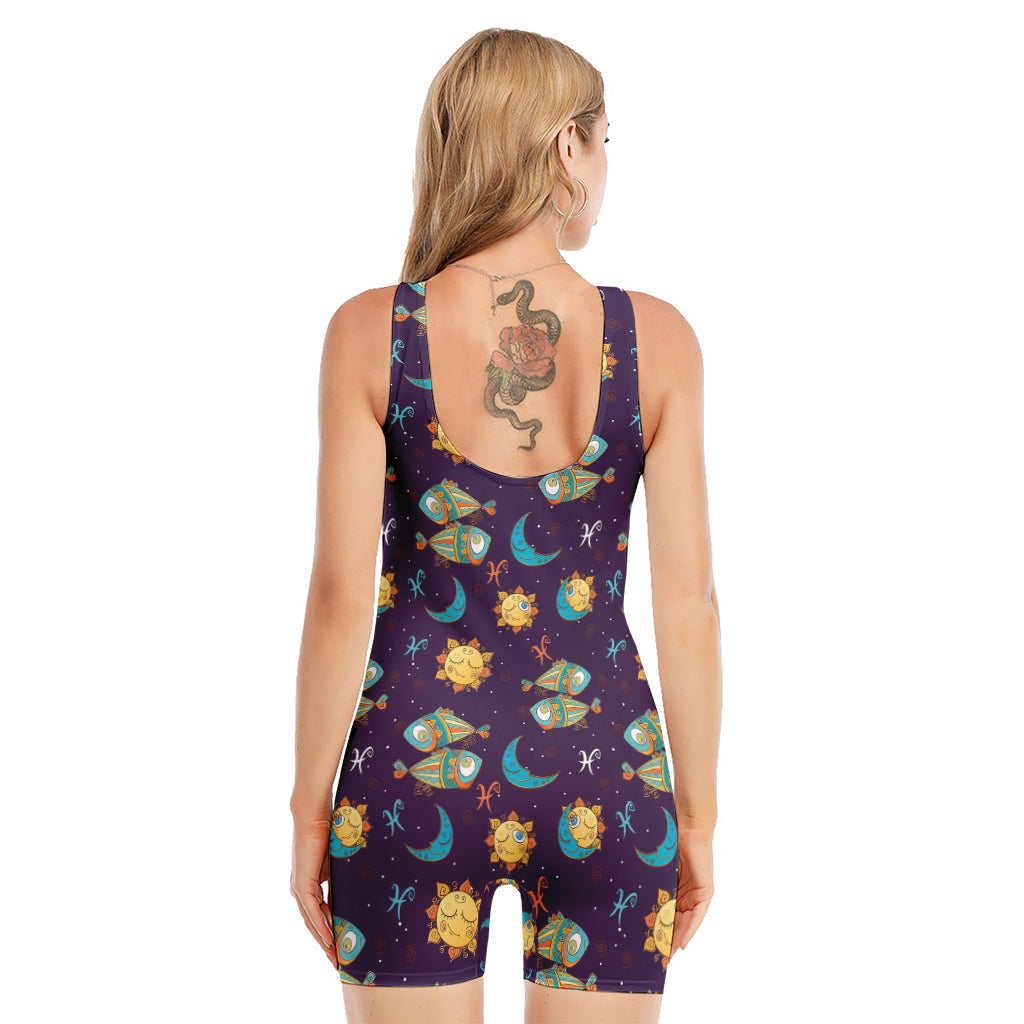 Cute Cartoon Pisces Pattern Print Sleeveless One Piece Swimsuit
