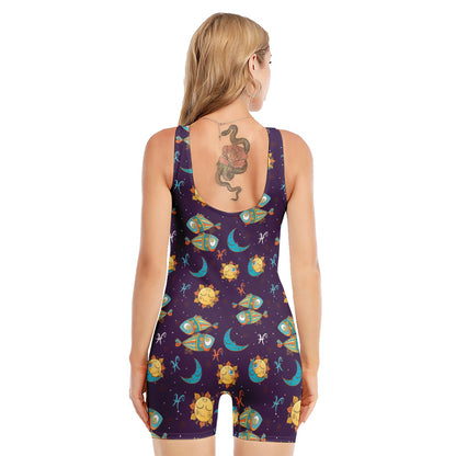 Cute Cartoon Pisces Pattern Print Sleeveless One Piece Swimsuit