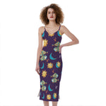 Cute Cartoon Pisces Pattern Print Slim Fit Midi Cami Dress