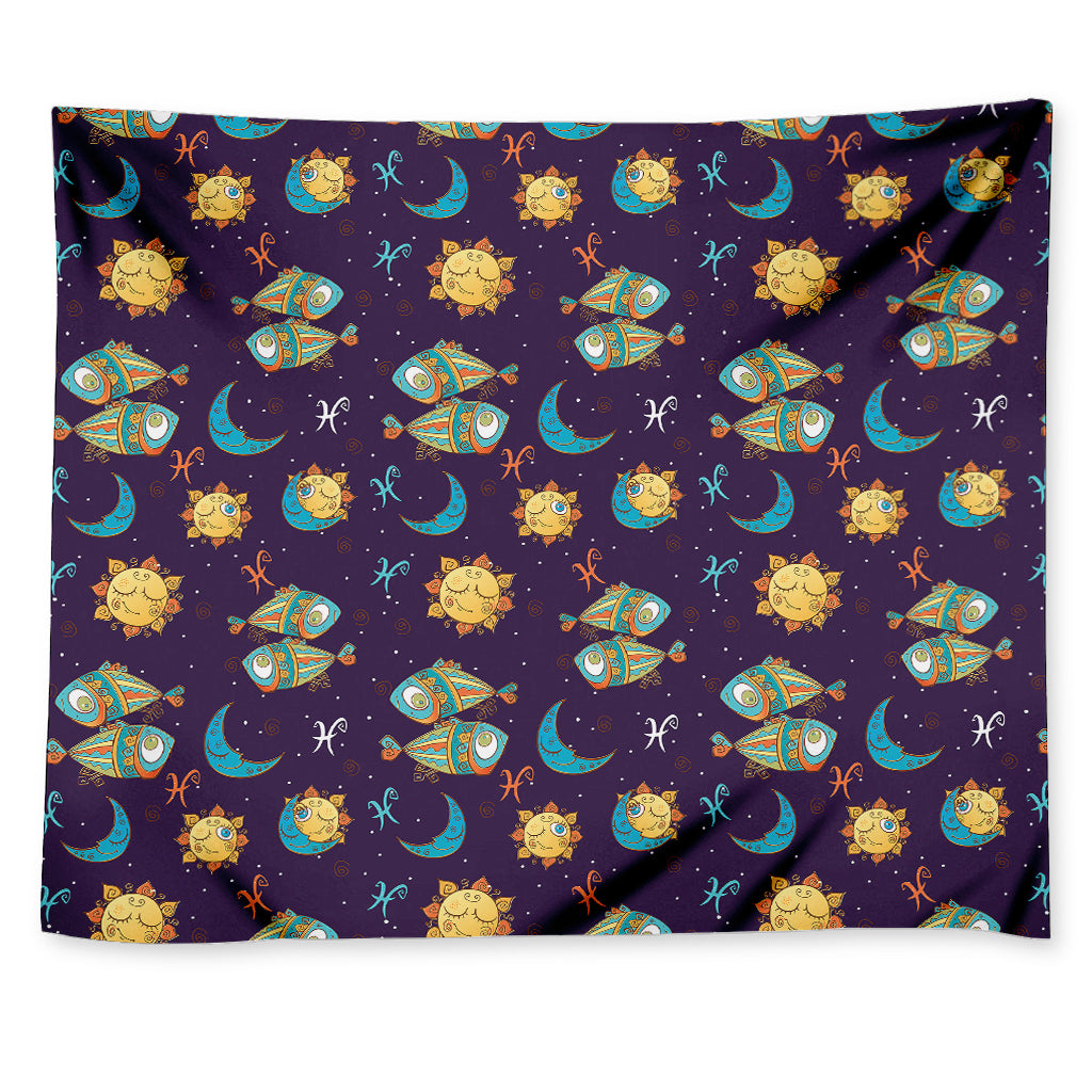 Cute Cartoon Pisces Pattern Print Tapestry
