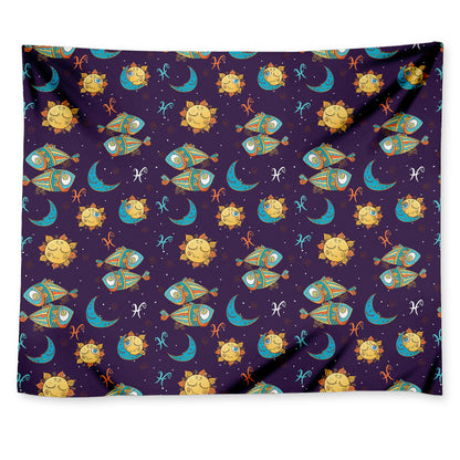 Cute Cartoon Pisces Pattern Print Tapestry