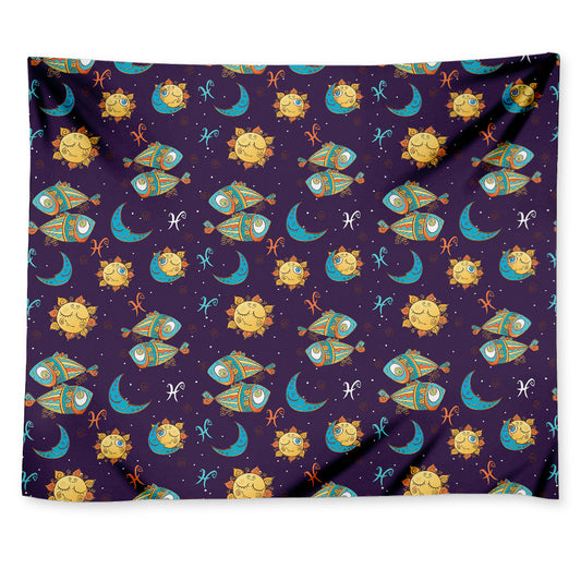 Cute Cartoon Pisces Pattern Print Tapestry