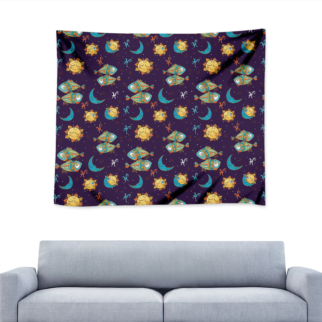 Cute Cartoon Pisces Pattern Print Tapestry