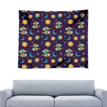 Cute Cartoon Pisces Pattern Print Tapestry