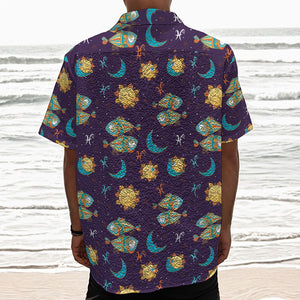 Cute Cartoon Pisces Pattern Print Textured Short Sleeve Shirt