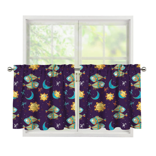 Cute Cartoon Pisces Pattern Print Tier Curtains