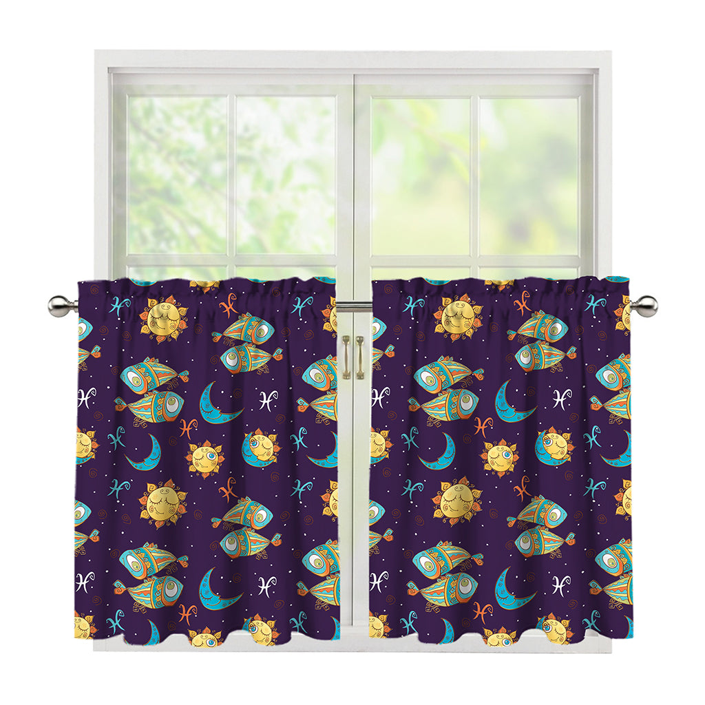 Cute Cartoon Pisces Pattern Print Tier Curtains