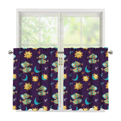 Cute Cartoon Pisces Pattern Print Tier Curtains