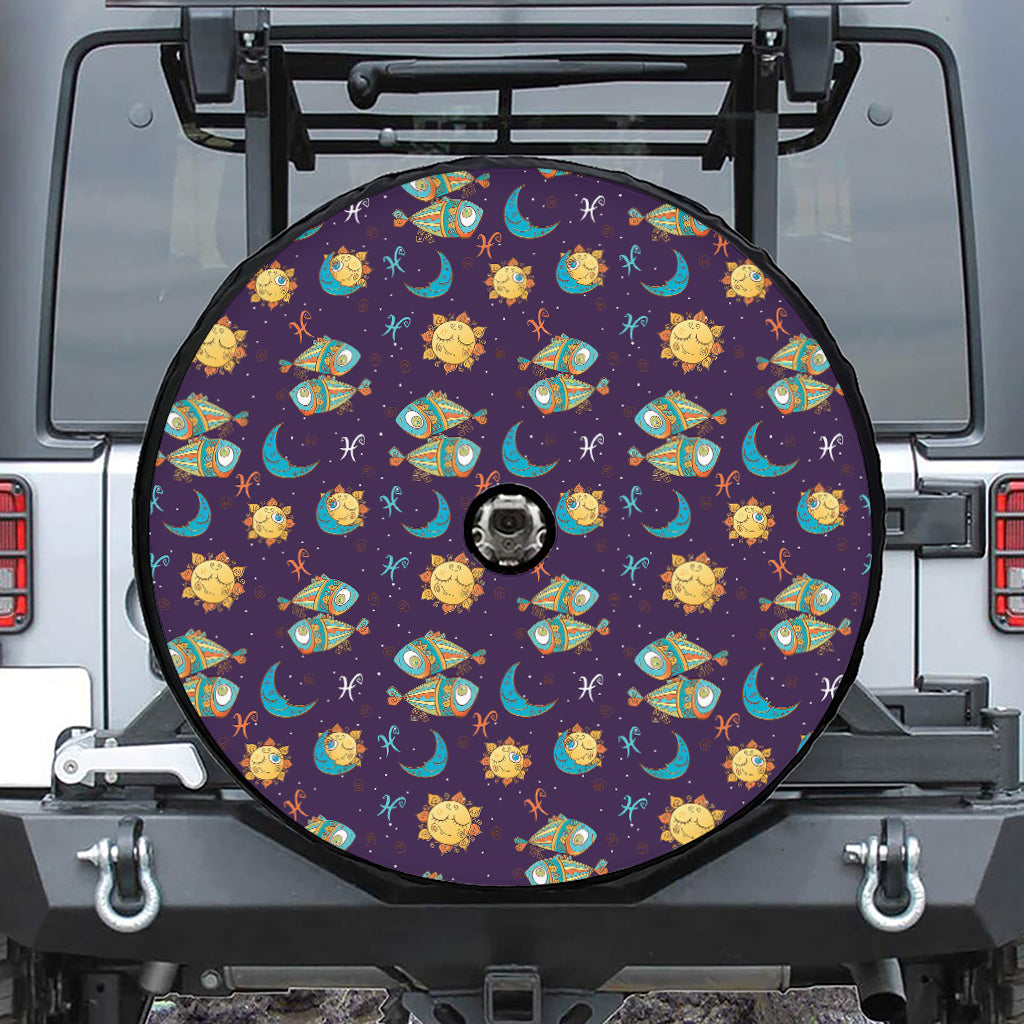 Cute Cartoon Pisces Pattern Print Tire Cover With Camera Hole