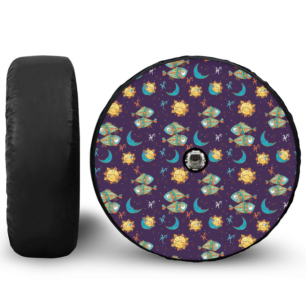 Cute Cartoon Pisces Pattern Print Tire Cover With Camera Hole